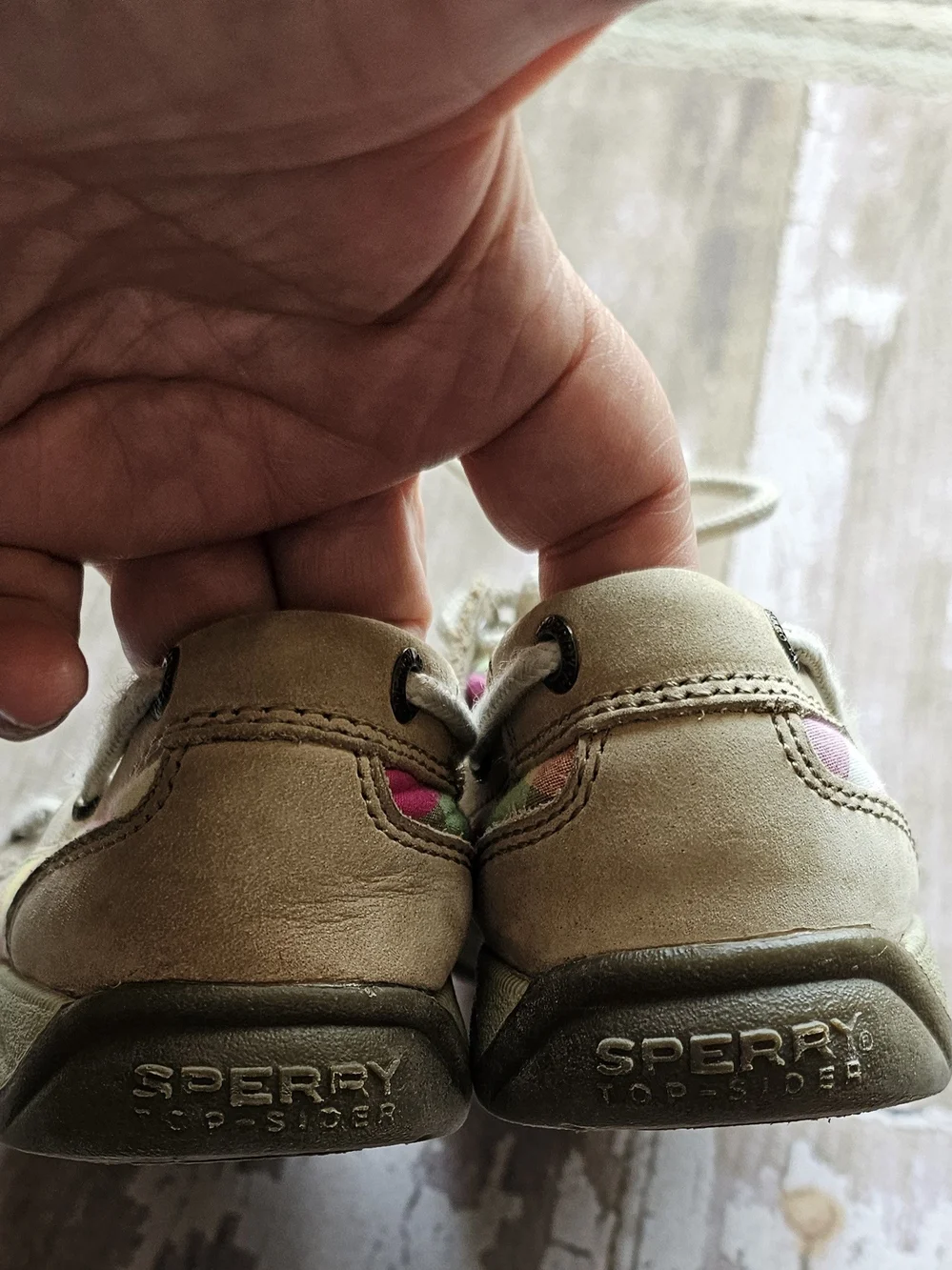 Kids Boat Shoes in Tan with Pink Accents Size 1